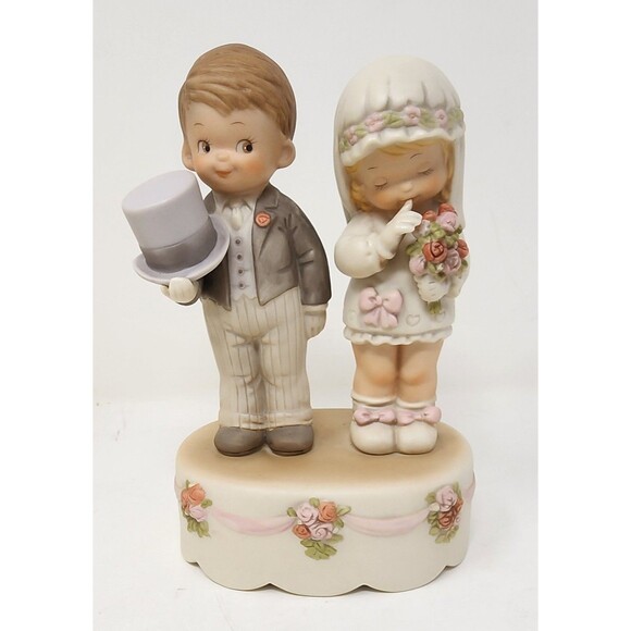 Vintage Enesco Musical Here Comes The Bride & Groom 1989 Porcelain 6.5" Figurine - Picture 2 of 14